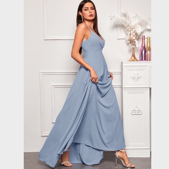 Cami Surplice Maxi Dress in Grey/Blue - Picture 2 of 5